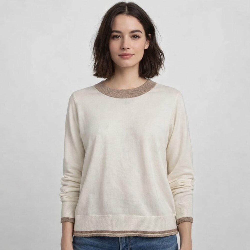 Lands' End Cream Sweater with Tan Collar